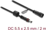 Delock DC pikenduskaabel 5,5 x 2,5 mm pistik-pesa kruvilukuga M12 x 1,75 mm keermega veekindel 18 AWG, 2 m must