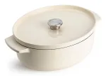 KitchenAid Cast Iron Casserole Dish with Lid 30 cm, Oval, Almond Cream