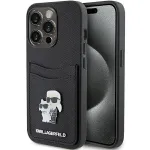 Karl Lagerfeld KLHCP15LSAPKCNPK iPhone 15 Pro 6.1 Must k&otilde;va kest Saffiano kaardipesa Karl & Choupette metalln&ouml;&ouml;p
