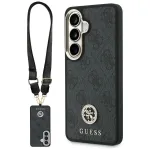Guess 4G Big Rhinestone Triangle Strap MagSafe Phone Case Set for Samsung Galaxy S26 - Black