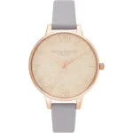 Olivia Burton Naiste kell OB16GD45 34 mm halli glitteri sihverplaadiga rooskullaga kaetud roostevabast terasest nahkrihmaga