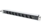 DIGITUS 1U Alumiinium PDU, rackmountable rated power: 16A, 4000W, 250VAC 50/60Hz, 8x safety outlets