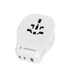 Seinareisiadapter GEMBIRD TPA-1A2C20-02-W 20W &mdash; 1&times;USB-A + 2&times;USB-C, Type G pistik, 100&ndash;250V, valge