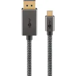 USB-adapterkaabel, USB-C-pistik > DisplayPort-pistik, 4K 60 Hz (must/h&otilde;bedane, 1 meeter, punutud kaabel)