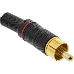 InLine RCA metallist isane pistik jootmiseks, must, punane r&otilde;ngas, 6mm kaablile
