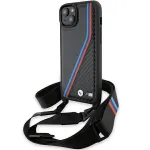 BMW M Edition Carbon Tricolor Lines Hardcase for iPhone 15 Plus / 14 Plus 6,7 inch Black with Strap
