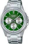 Casio MTP-1375D-3A meeste analoogkvartskell rohelise numbrilaual ja h&otilde;bedase roostevaba terasega