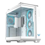 PC Case ASUS TUF GAMING GT502 Horizon TG ARGB Valge &mdash; Midi Tower, ATX, karastatud klaas, 4&times;3,5 tolli sahtlit, max GPU 400 mm