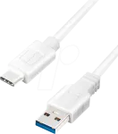 Logilink - USB-kaabel - USB-t&uuml;&uuml;p A (M) USB-C-le (M) p&ouml;&ouml;ratav - USB 3.2 Gen 1 - 3 A - 15 cm - valge (CU0172)