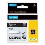 DYMO Rhino t&ouml;&ouml;stuslikud vin&uuml;&uuml;lsildid | 12 mm x 5,5 m | Valge tr&uuml;kk mustal | Isekleepuv | LabelManageri ja Rhino sildivalmistajatele