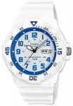 CASIO MRW200HC7B2VD meeste analoogkvartskell p&auml;eva-kuup&auml;eva n&auml;iduga, 100m veekindlus, vaigurihm, valge sihverplaat, sinine/punane raam
