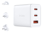 Vahelduvvoolu siselaadur D-Link DCP-651 &mdash; 65 W GaN, 2x USB‑C, universaalne &uuml;hilduvus, 90&ndash;264 V, valge