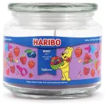 Vahak&uuml;&uuml;nal Haribo A2168 &uuml;mmargune muraka-vaarika-maasika l&otilde;hnaga, roosa, 100 mm &times; 100 mm, 300 g, klaashoidikuga