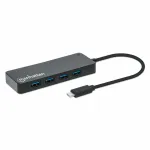 Manhattan USB-C dokk/jaotur, pordid (x7): USB-A (x7), 5 Gbps (USB 3.2 Gen1 ehk USB 3.0), v&auml;list toiteallikat pole vaja, universaalne k&otilde;igile seadmetele, kaabel 15cm, SuperSpeed USB, must, kolmeaastane garantii