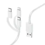 Hama 3-in-1 mitmeotstarbeline laadimiskaabel, USB-A - Micro-USB, USB-C ja Lightning, 1,0 m, valge