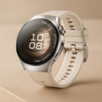 Nutikell HUAWEI WATCH 5 &mdash; &uuml;mmargune 42 mm roostevabast terasest korpus, 1,38 tolli AMOLED, GPS, Bluetooth, 540 mAh aku, beež korpus valge rihmaga