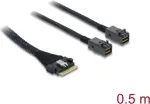 DELOCK PCIe 4.0 &otilde;huke SAS kaabel SFF-8654 8i kuni 2&times; Mini SAS HD SFF-8643, 0,5 m