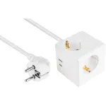 Kabelmeister SW01-W030 pistikupesa kuup, 3x Schuko, USB-C (20 W, PD 3.0) + USB-A (18 W), 3 m kaabel, valge