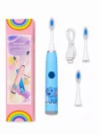 iLike Kids Rechargeable Sonic Electric Toothbrush, USB Charging, 3 Brush Heads (1+2 Replacement Heads), Soft Bristles, Waterproof, Blue Elephant Design Blue