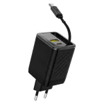 Dudao A67EU GaN 67W laadija sisseehitatud sisset&otilde;mmatava USB-C kaabliga, Power Delivery Quick Charge - must
