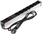 DELTA PD-7K/RACK 7-pistikupesaga Schuko toiteplokk 1U riiulikinnitus 230V 10A 2300W 3m kaabel must