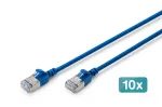 DIGITUS CAT 6A F-FTP &otilde;huke patch-kaabel, 0,3 m, sinine, 10-pakk, LSZH, 10 Gbps, RJ45