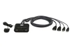 ATEN 2-pordiline USB FHD HDMI kaabliga KVM-l&uuml;liti, 1920 x 1200 pikslit, Full HD, 1,518 W, must