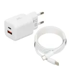 USB-laadija IBOX ILUC42W 42W (maks 33W), 1&times;USB-C PD3.0, 1&times;USB-A QC3.0, 100&ndash;240V, valge