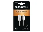 Duracell USB5031W USB-A to USB-C kaabel 1m USB 3.2 Gen 1 5Gbps Valge