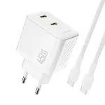 Dudao A28PCEU 45W GaN USB-C laadija 1m USB-C kaabliga - Valge