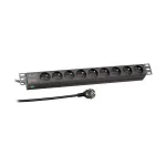EFB Elektronik EK631FR.1 19-tolline 1U riiulisse paigaldatav toiteplokk, 9 x Prantsuse/UTE pistikupesa, CEE 7/7 pistik, 1,8 m kaabel, 16 A, 230 V, must