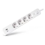 ENTAC toiteplokk 4-kohaline 1x USB-A ja 1x USB-C, 1,5 m valge