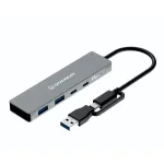 USB-jaotur GrauGear G-HUB2C2A-10G &mdash; 4 pordiga USB 3.2 Gen 1 (2x USB-C, 2x Type-A), 10 Gbit/s, 100 W, alumiinium, hall