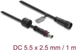 Delock DC pikenduskaabel 5,5 x 2,5 mm pistik-pesa, kruvilukustusega M12 x 1,75 mm keere, veekindel, 18 AWG, 1 m, must (67386)