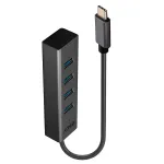 Lindy 43325 4-pordiline USB 3.2 Gen 1 Type-C jaotur, 4x USB-A, 5 Gbps, hall, alumiinium/plast
