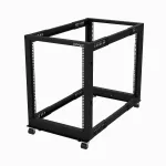 StarTech.com 4-Post 15U Mobile Open Frame Server Rack, Four Post 19 inch v&otilde;rk Rack with Wheels, Rolling Rack with Adjustable Depth for Computer/AV/Data/IT Equipment - Casters, Leveling Feet or Floor Mounting