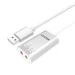 Unitek Y-247A USB stereo helikaart, USB 2.0 A-t&uuml;&uuml;p 2x 3,5 mm minijack, alumiinium, 47 x 28 mm, h&otilde;bedane