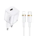 USAMS T36 mini USB-C v&otilde;rgulaadija, 20 W, PD 3.0, koos 1 m USB-C &ndash; Lightning kaabliga