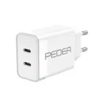 Charger PEDEA Schnellladeger&auml;t Dual PD 40W USB USB-C/C Valge - kahe PD v&auml;ljundiga, 40 W kokku, USB-C kuni USB-C
