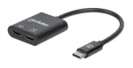Manhattan USB-C - USB-C heliadapter ja USB-C (sh toiteedastus), must, 480 Mbit/s (USB 2.0), kaabel 11 cm, toiteedastusega USB-C pordile (60 W), kolmeaastane garantii