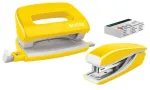 Leitz klammerdaja ja auguraua komplekt Mini WOW, 10 lehte, kollane, P2, metall, plastik, 3,5 cm, 100 klambrit