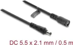 Delock alalisvoolu pikenduskaabel 5,5 x 2,1 mm pistik pesa k&uuml;lge bajonettlukuga 18 AWG, 0,5 m must (67388)