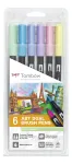 Tombow ABT-6P-2 Dual Brush Pen Set - 6 v&auml;rvi - Peen ots ja pintslipint - Mitmev&auml;rviline
