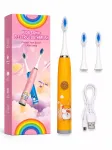 iLike Kids Rechargeable Sonic Electric Toothbrush, USB Charging, 3 Brush Heads (1+2 Replacement Heads), Soft Bristles, Waterproof, Cute Hamster Design Orange