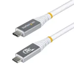 StarTech.com 1,5 m (5 jala) USB4-kaabel, 80 Gbit/s, USB-IF sertifitseeritud USB-C-kaabel, 240 W PD, 8K 120 Hz/4K 240 Hz DP2.1 DP80, TPE-&uuml;mbris, Thunderbolt 4 &uuml;hilduv &ndash; valge USB-C-juhe