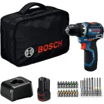 Bosch Professional GSR 12V-32 Akutrell, 12V, sinine/must, 2x 2,0 Ah Li-Ion akud, 24-osaline tarvikukomplekt, t&ouml;&ouml;riistakott
