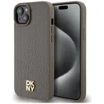 DKNY DKHMP15SPSHRPSW iPhone 15 / 14 / 13 6,1 inch Pruun K&otilde;va Nahkmustriga Metallist Logo MagSafe