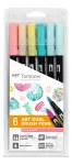 Tombow ABT-6P-4 Dual Brush Pen Set - 6 Pens - Fine & Brush Tip - Multicolour - Round