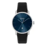 BOSS meeste kell 1514131 40mm kvarts-kronograaf roostevabast terasest korpus ja mustast nahast rihm