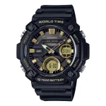 CASIO AEQ-120W-9A meeste analoog-digitaalkell, 53.3mm, must vaigust korpus, must vaigust rihm, kullakarva detailid
